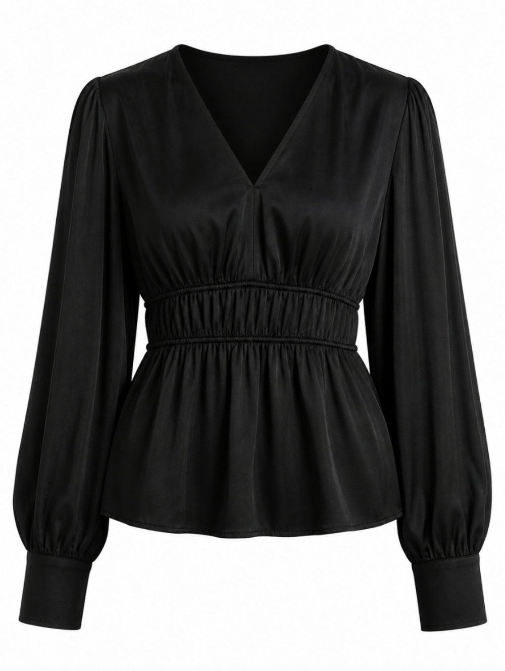 Madewell Long-Sleeve Peplum Top in Satin Black Size 6 NWT